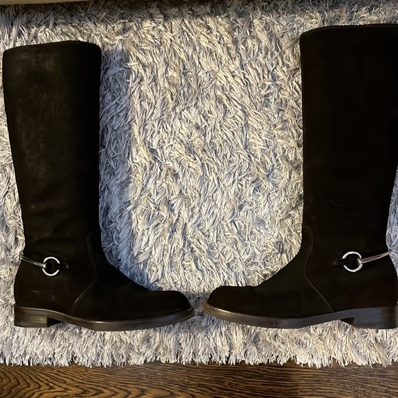 GUCCI WOMEN'S HORSEBIT FLAT SUEDE TALL KNEE BOOTS Dark Brown size 38. - Picture 6 of 9